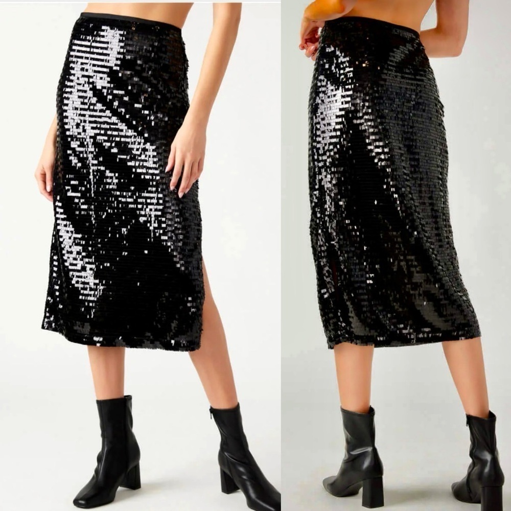 Steve Madden Shimmering Black Sequin Midi Skirt